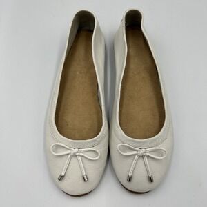 White Leather Ballet Flats Slip On Bow Tie Boho White Michelle D Betsis Size 7.5